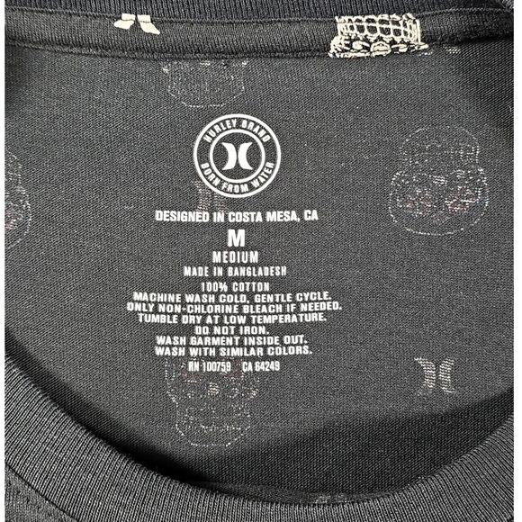 Hurley Black Graphic T-Shirt Mens Medium Day of the Dead Sugar Skull Calavera - Picture 5 of 9